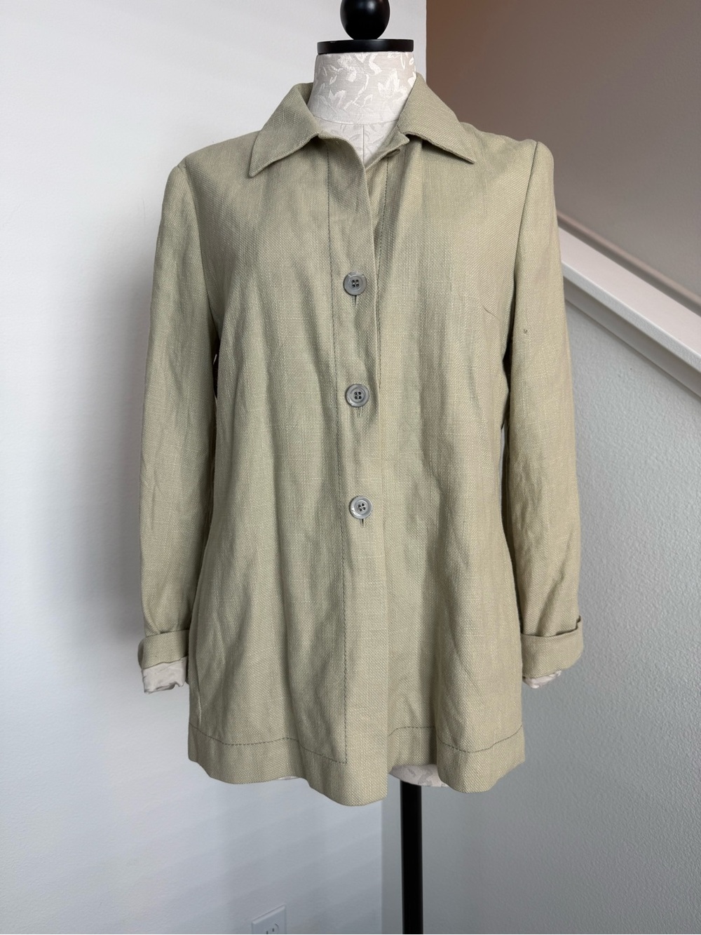Luciano Barbera Cream Green Blazer Long Sleeved Wool Silk Mohair 45 Medium Women